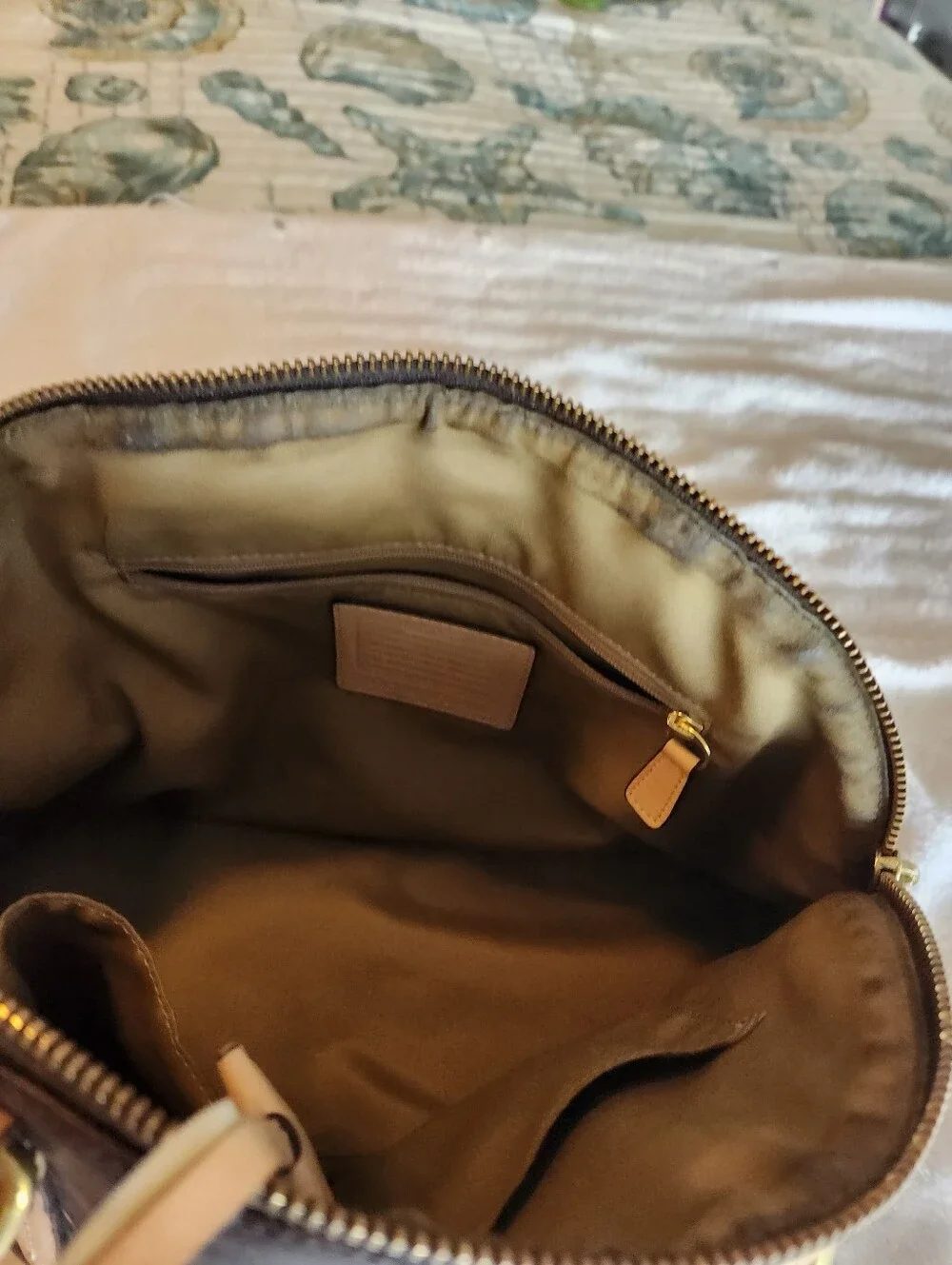Coach Brown Signature Dome Satchel with Tan Trim and Red Tag